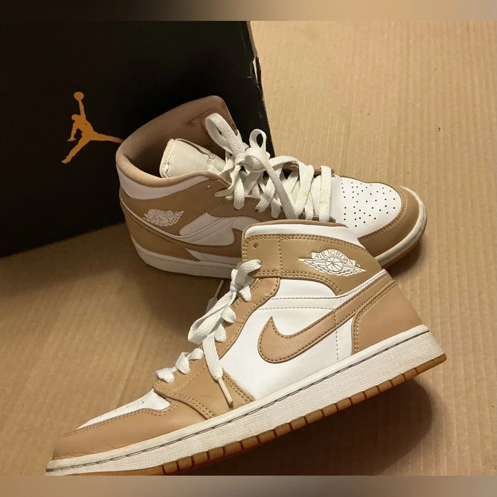Nike Air Jordan Mid Sneakers - White and Brown - Picture 1 of 9